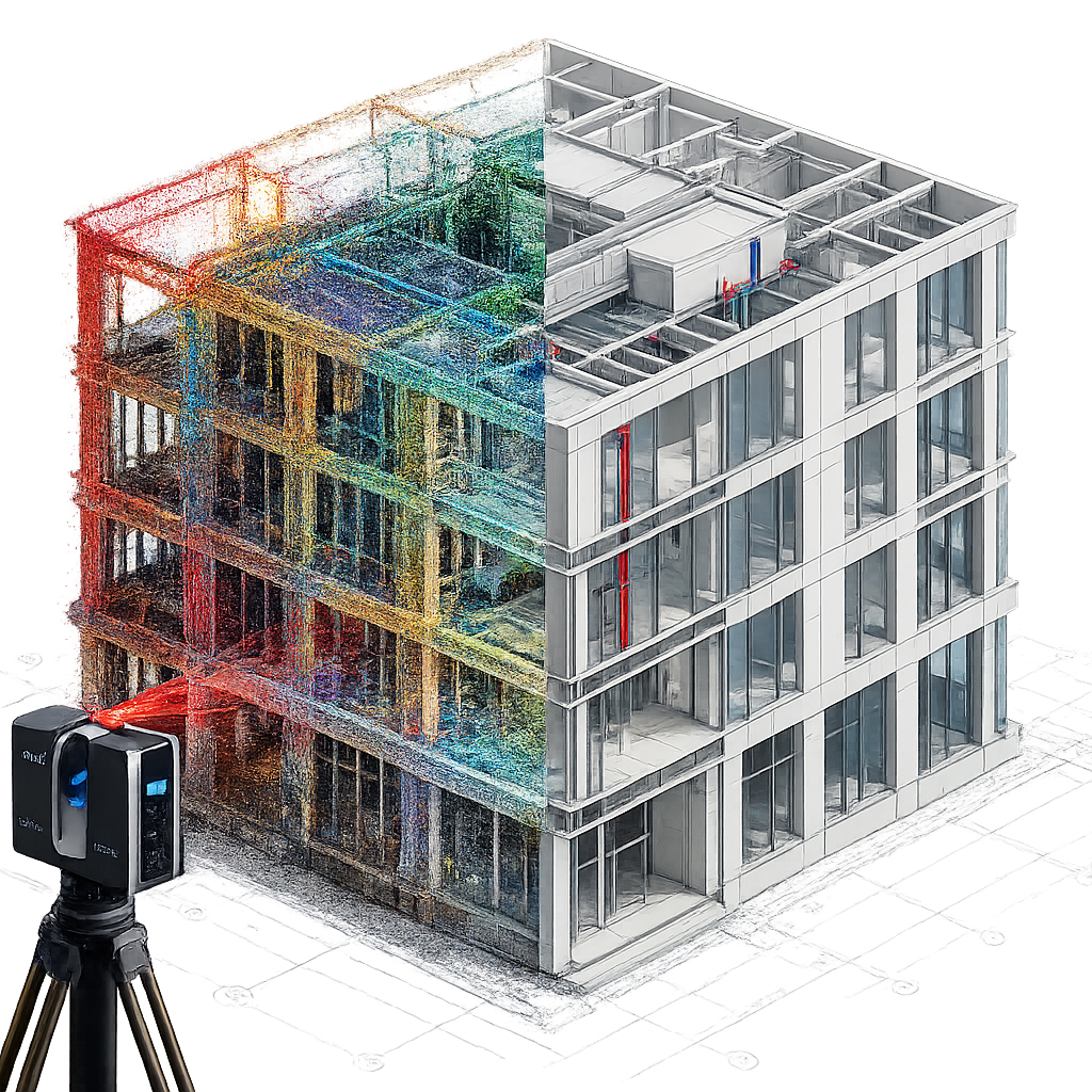 Revit interface showing multidisciplinary model with architectural, structural, and MEP elements